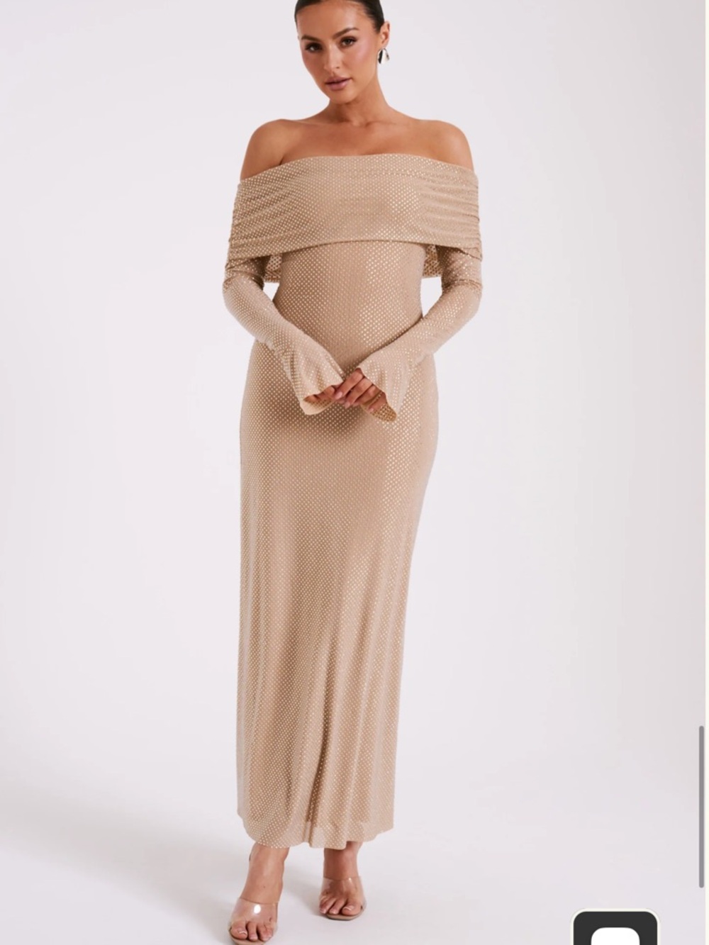 Off Shoulder Diamanté Maxi - Nude rhinestone size  medium  Marcel dress - Picture 8 of 16